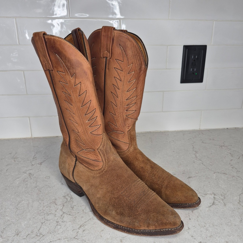 Vintage Canadian Made Cowboy Boots Mens 9.5 E Wide Roughout Suede Leather